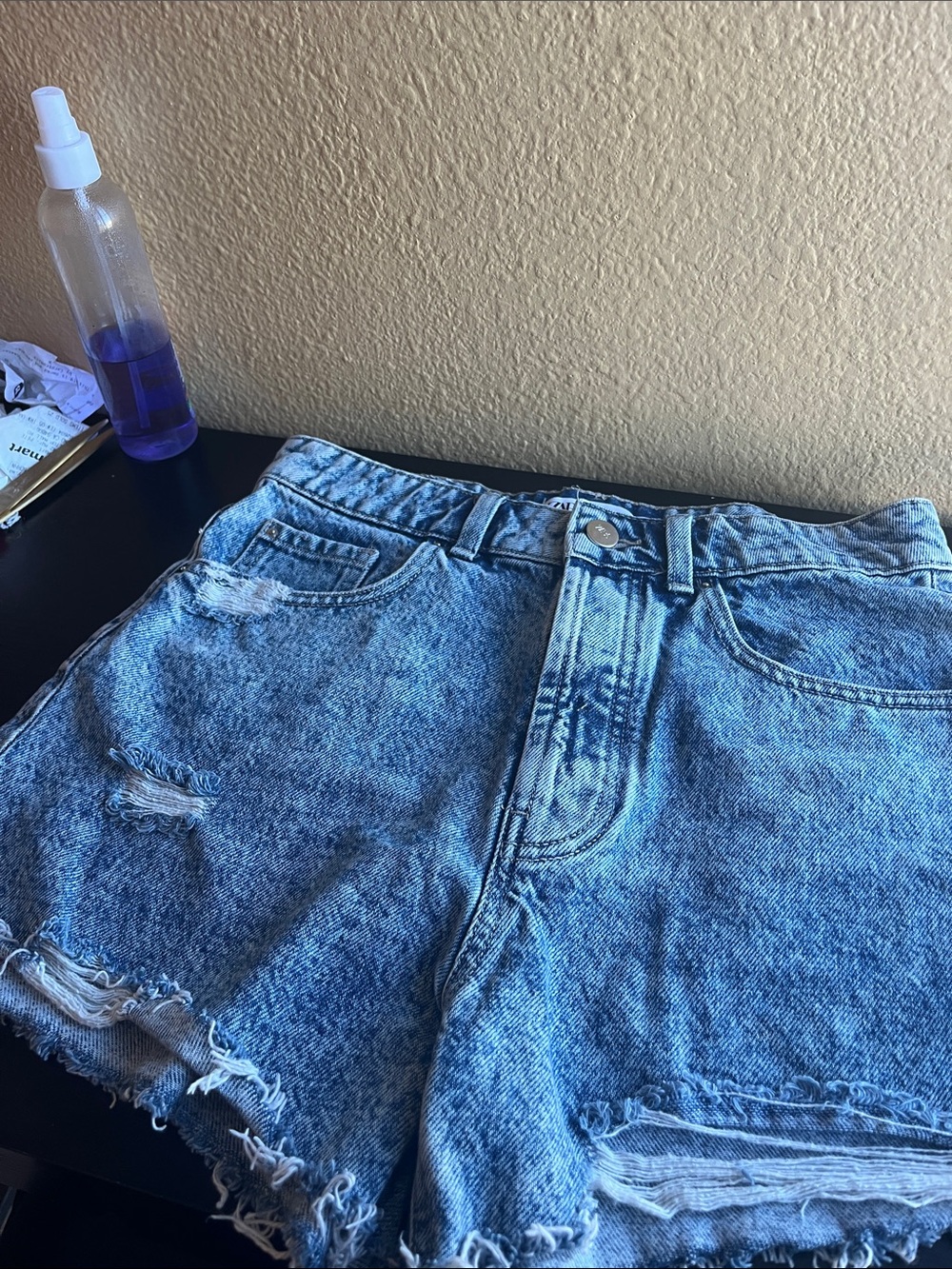 Zara Blue Ripped Denim Shorts